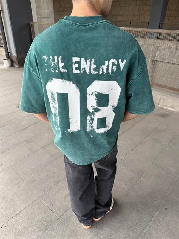 The Energy 08 Yıkamalı Oversize T-Shirt - Yeşil