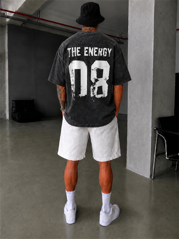 The Energy 08 Yıkamalı Oversize T-Shirt - Siyah
