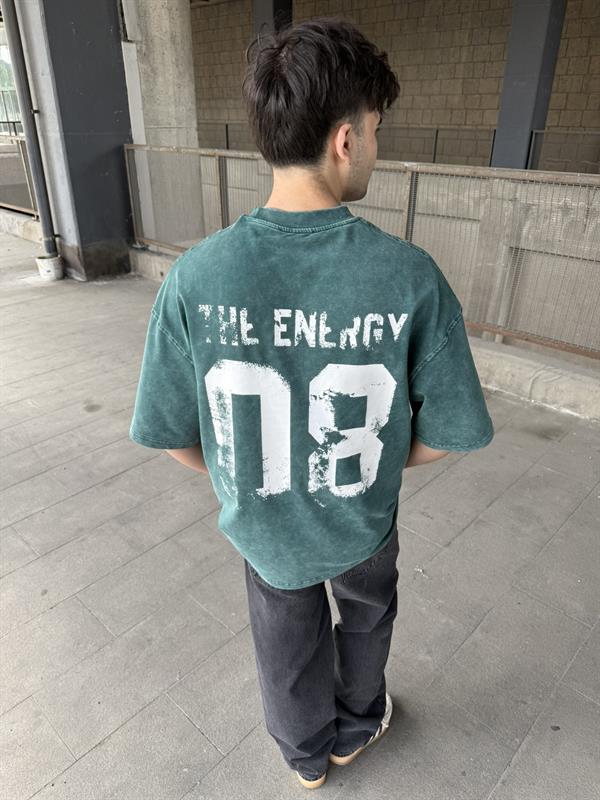 The Energy 08 Yıkamalı Oversize T-Shirt - Yeşil