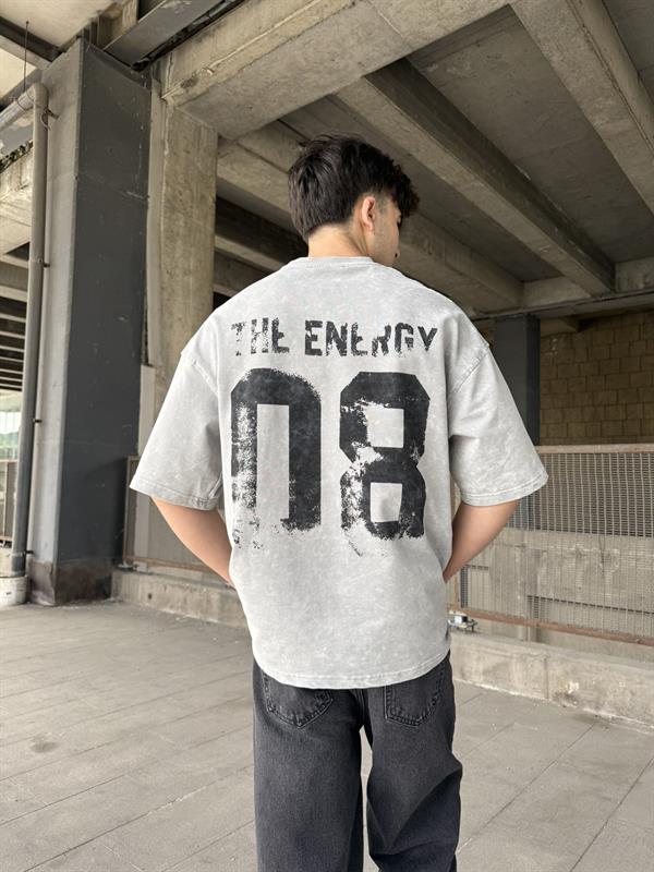 The Energy 08 Yıkamalı Oversize T-Shirt - Gri