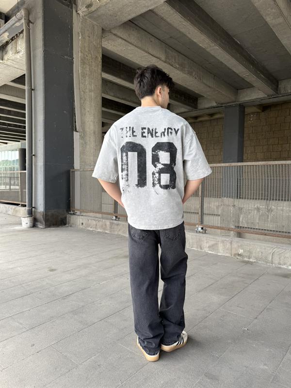 The Energy 08 Yıkamalı Oversize T-Shirt - Gri