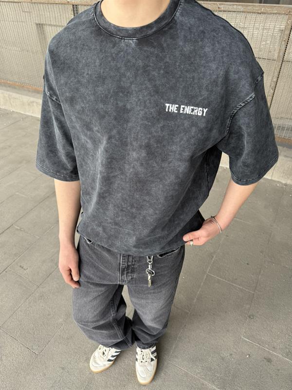 The Energy 08 Yıkamalı Oversize T-Shirt - Siyah