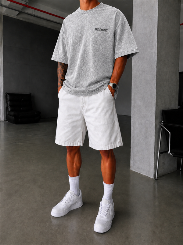 The Energy 08 Yıkamalı Oversize T-Shirt - Gri