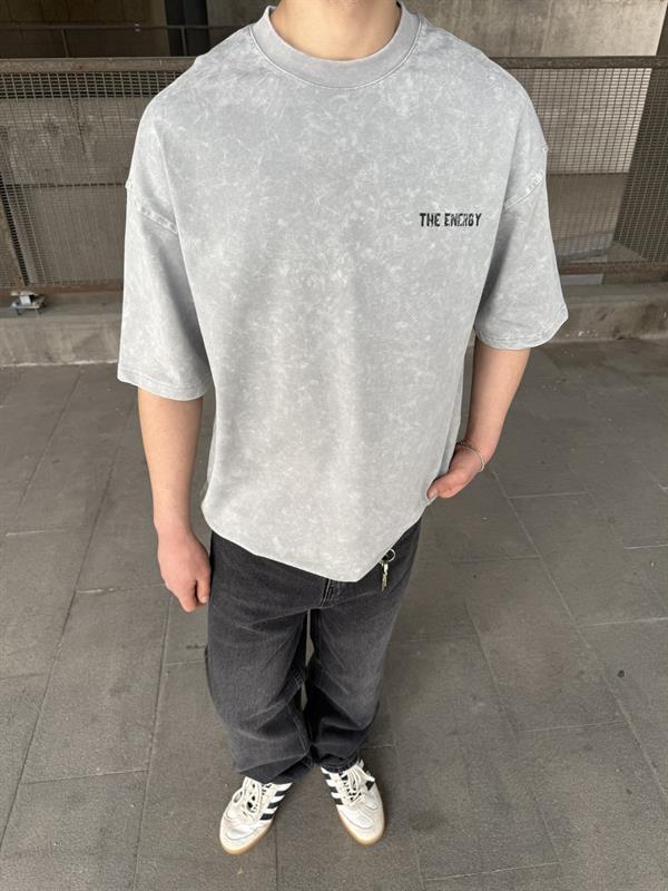 The Energy 08 Yıkamalı Oversize T-Shirt - Gri