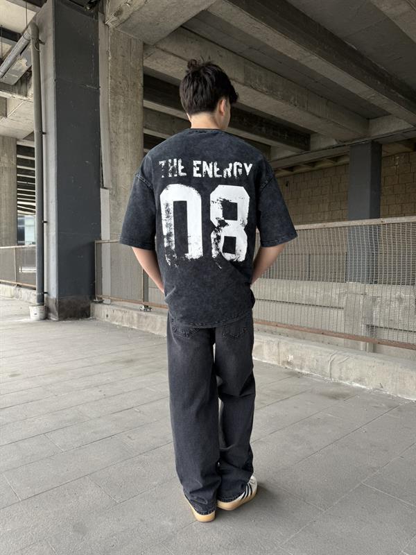 The Energy 08 Yıkamalı Oversize T-Shirt - Siyah