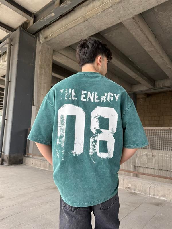 The Energy 08 Yıkamalı Oversize T-Shirt - Yeşil