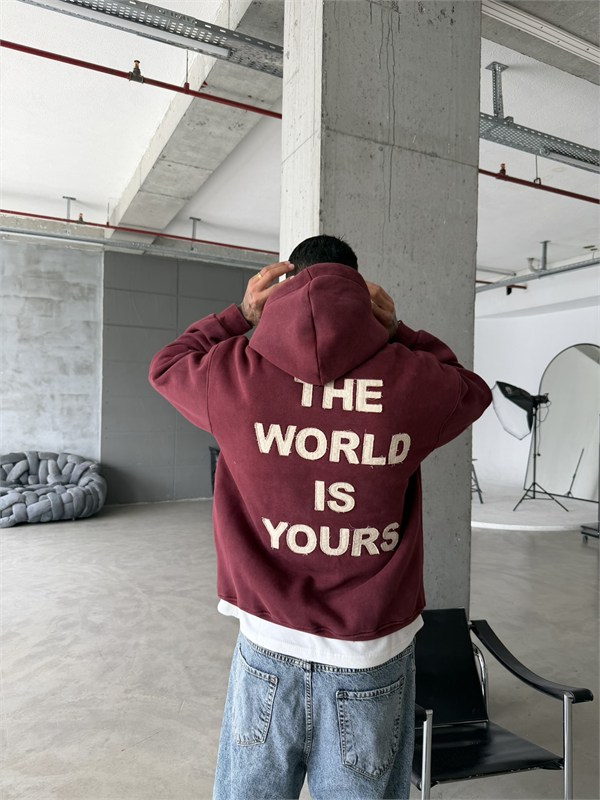 The World Is Your Premium Acid Yıkama Hoodie
