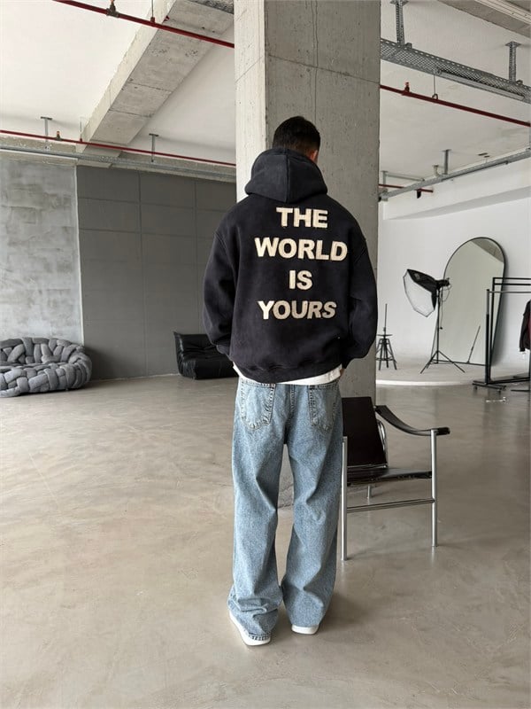 The World Is Your Premium Acid Yıkama Hoodie