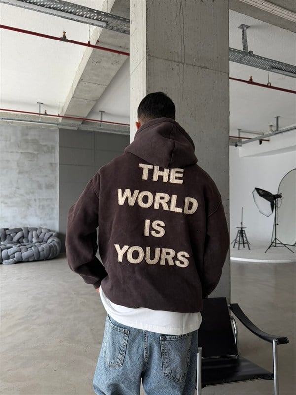 The World Is Your Premium Acid Yıkama Hoodie