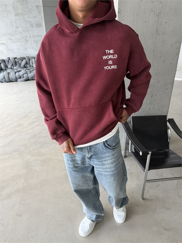 The World Is Your Premium Acid Yıkama Hoodie