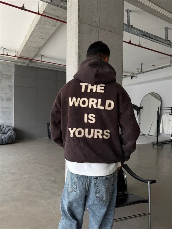 The World Is Your Premium Acid Yıkama Hoodie
