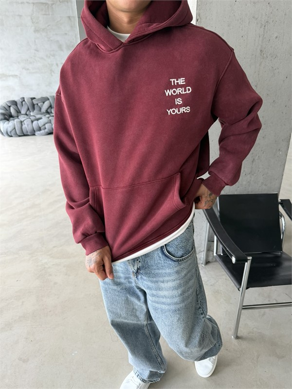 The World Is Your Premium Acid Yıkama Hoodie