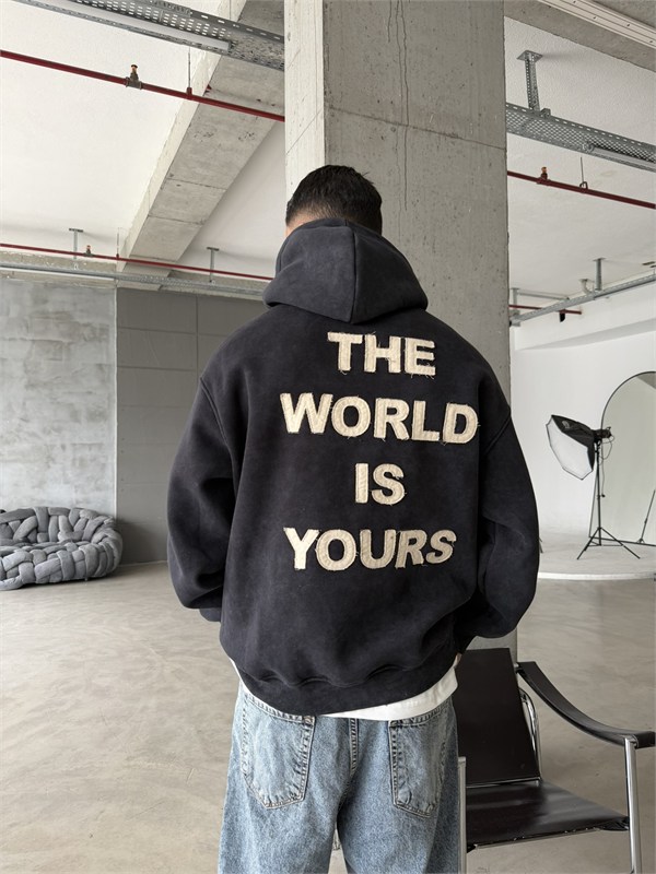 The World Is Your Premium Acid Yıkama Hoodie
