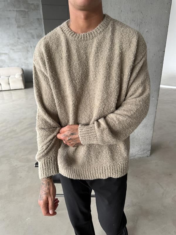 Tüylü Peluş Triko Kazak - Kahve