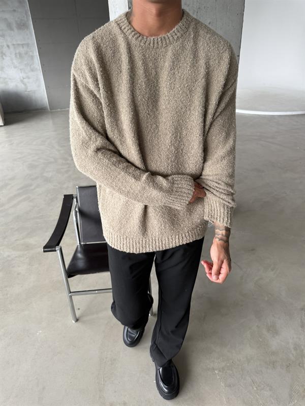 Tüylü Peluş Triko Kazak - Kahve