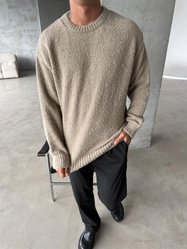 Tüylü Peluş Triko Kazak - Kahve