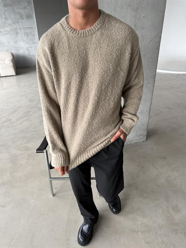 Tüylü Peluş Triko Kazak - Kahve