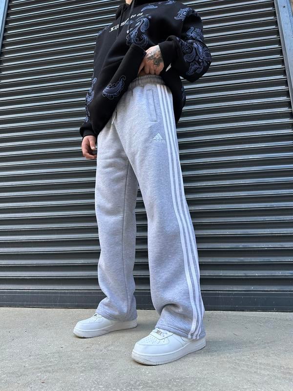 Üç Şeritli Baggy Eşofman Altı - Gri