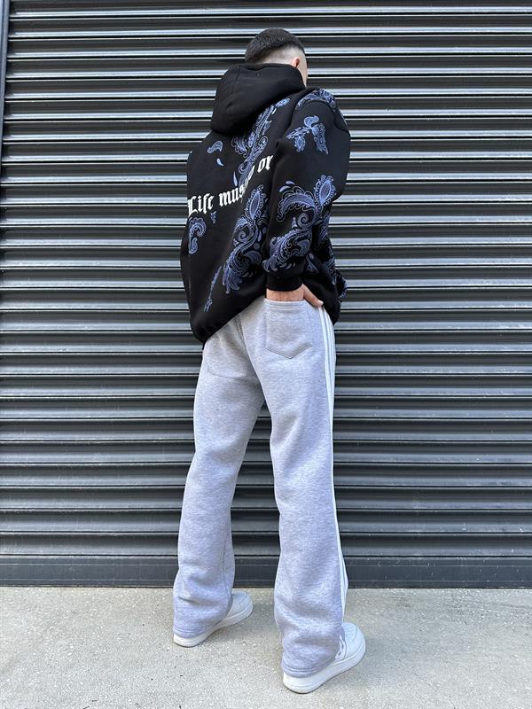 Üç Şeritli Baggy Eşofman Altı - Gri