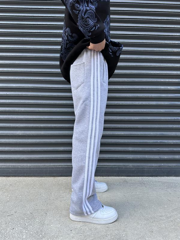 Üç Şeritli Baggy Eşofman Altı - Gri