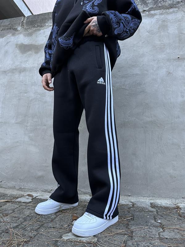 Üç Şeritli Baggy Eşofman Altı  - Siyah