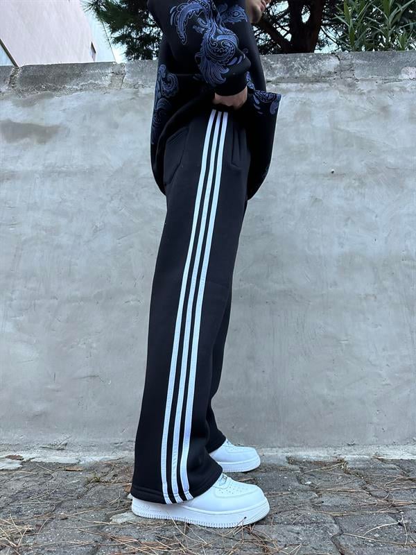 Üç Şeritli Baggy Eşofman Altı  - Siyah