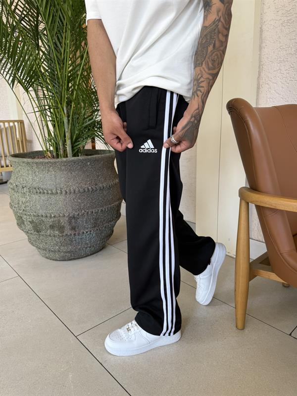 Üç Şeritli Basic Nakışlı Eşofman - Siyah