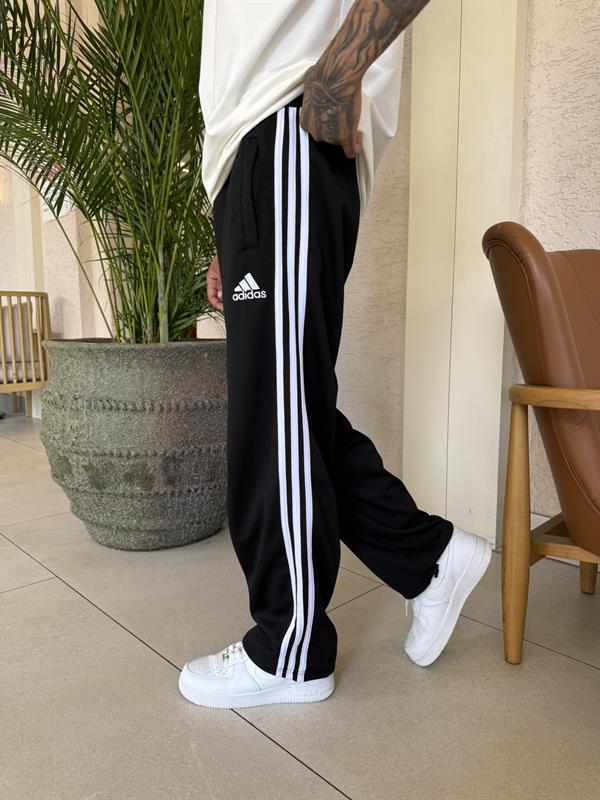 Üç Şeritli Basic Nakışlı Eşofman - Siyah