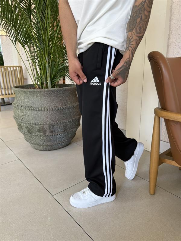 Üç Şeritli Basic Nakışlı Eşofman - Siyah