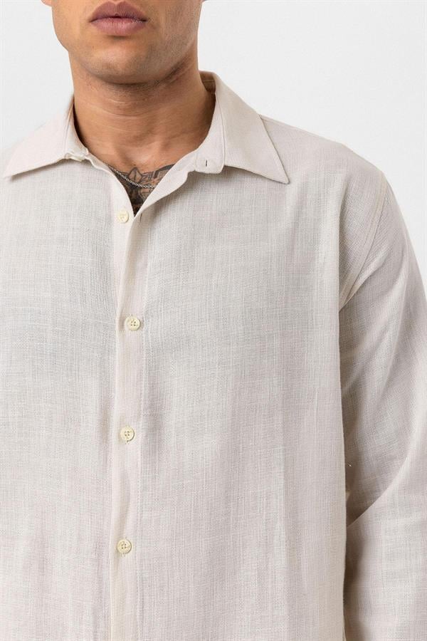 Uzun Kollu Basic Oversize Gömlek - Bej