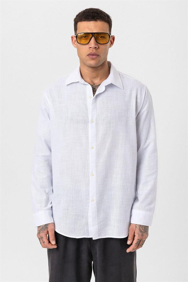 Uzun Kollu Basic Oversize Gömlek - Ekru