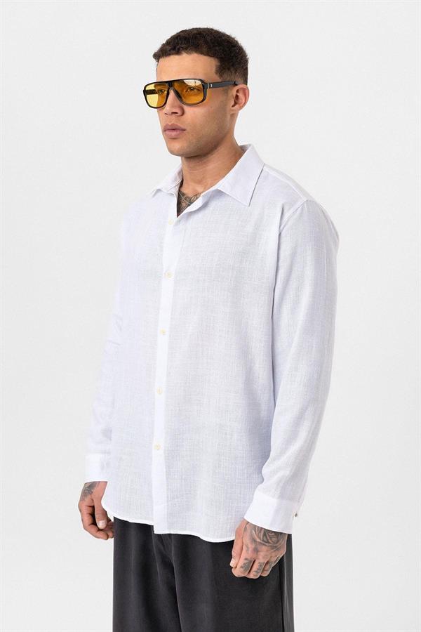 Uzun Kollu Basic Oversize Gömlek - Ekru