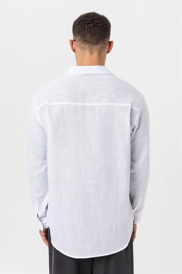 Uzun Kollu Basic Oversize Gömlek - Ekru