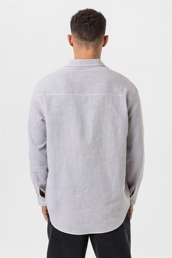 Uzun Kollu Basic Oversize Gömlek - Gri