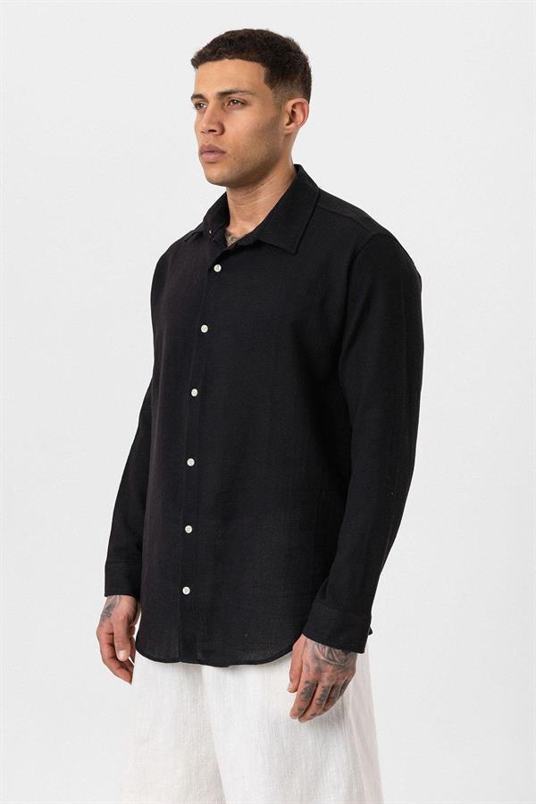 Uzun Kollu Basic Oversize Gömlek - Siyah