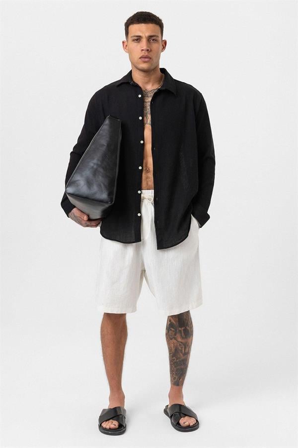 Uzun Kollu Basic Oversize Gömlek - Siyah
