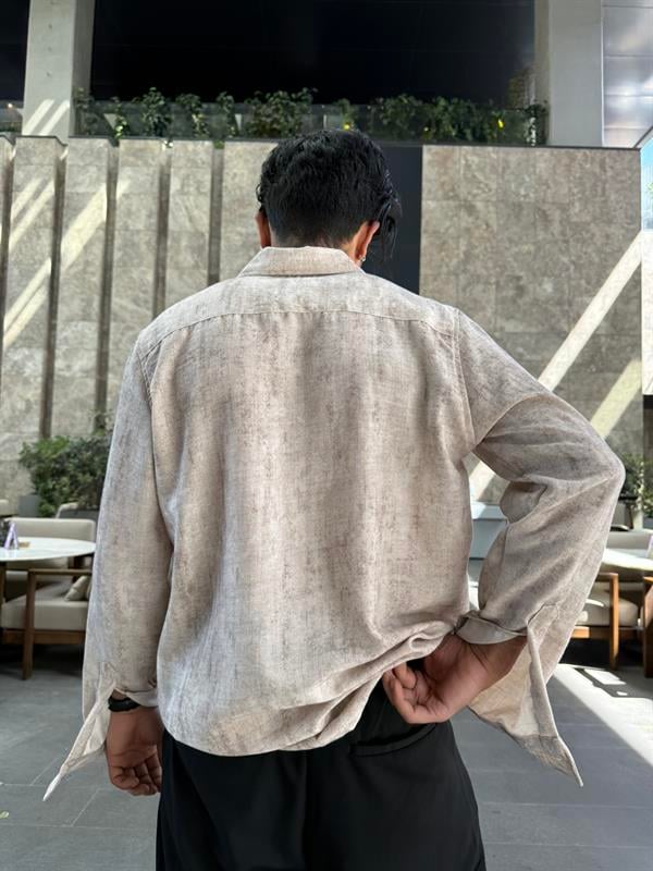 Uzun Kollu Desenli Oversize - Bej