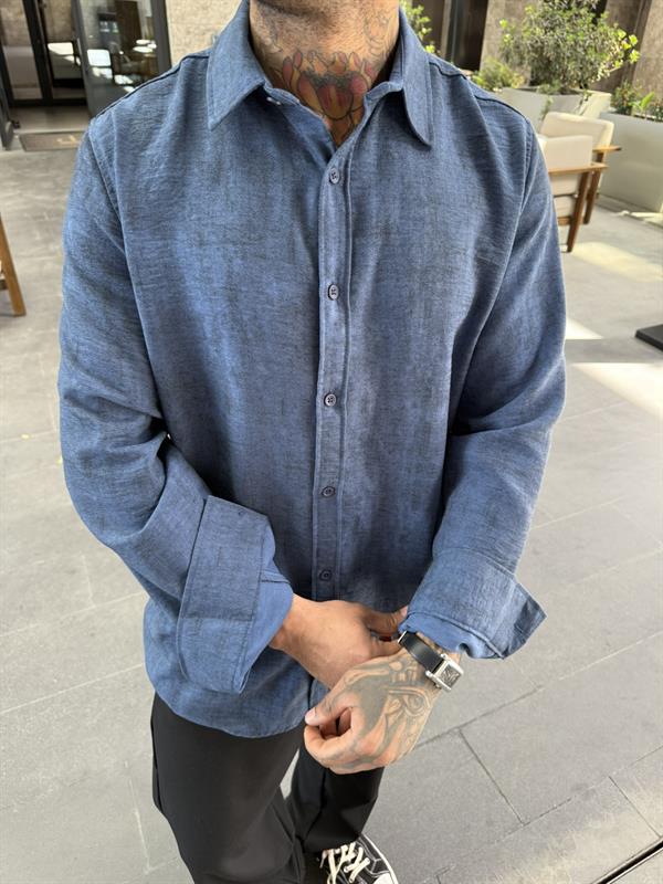 Uzun Kollu Desenli Oversize - Mavi