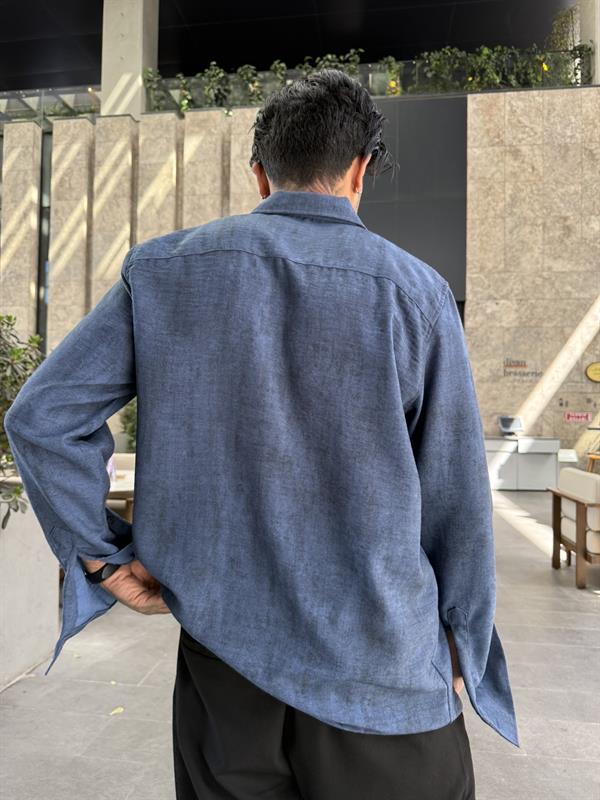 Uzun Kollu Desenli Oversize - Mavi