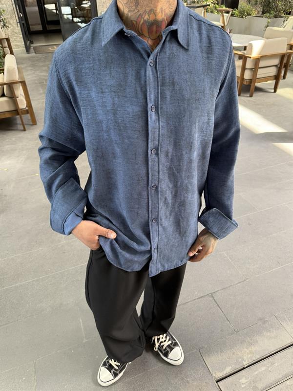 Uzun Kollu Desenli Oversize - Mavi