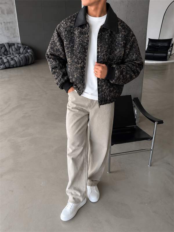 Vintage Wash Deri Yaka Bomber Ceket