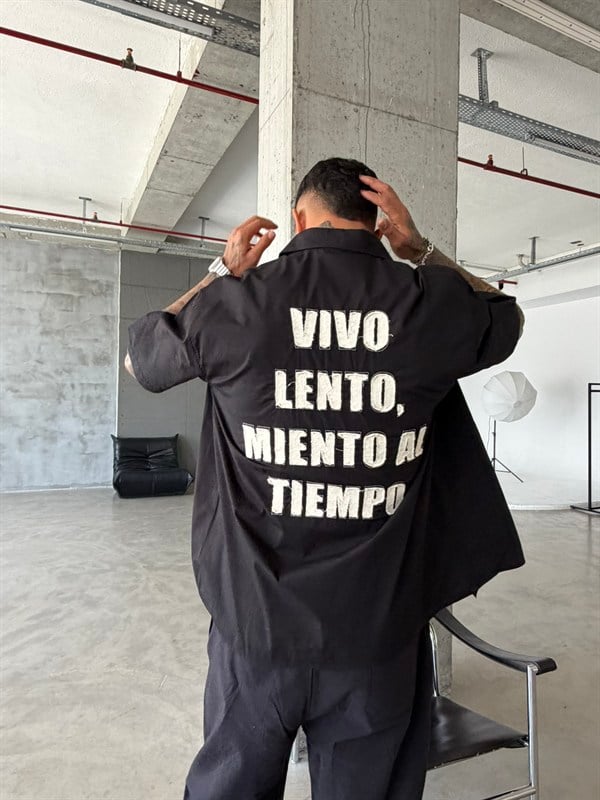 Vivo Lento Nakışlı Tasarım Gömlek - Siyah