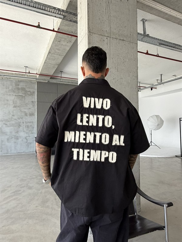 Vivo Lento Nakışlı Tasarım Gömlek - Siyah