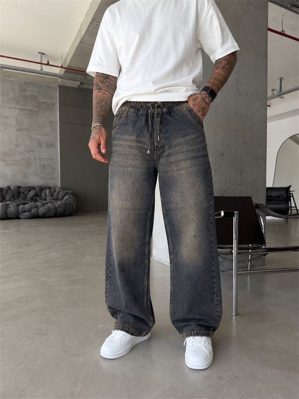 Washed Black Baggy Fit Denim Pantolon