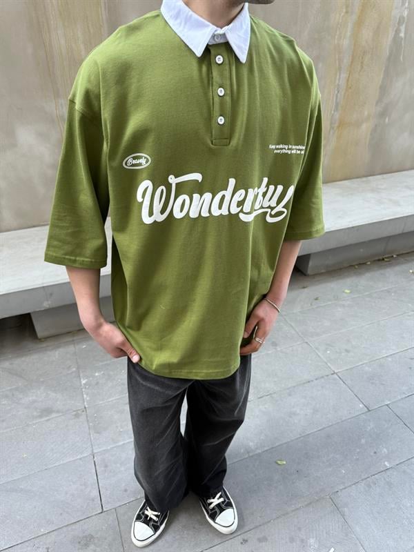 Wondertub Baskılı Polo Yaka - T-Shirt - Haki