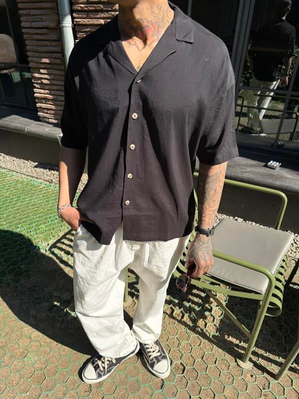 Yarım Kol Basic Gömlek - Siyah