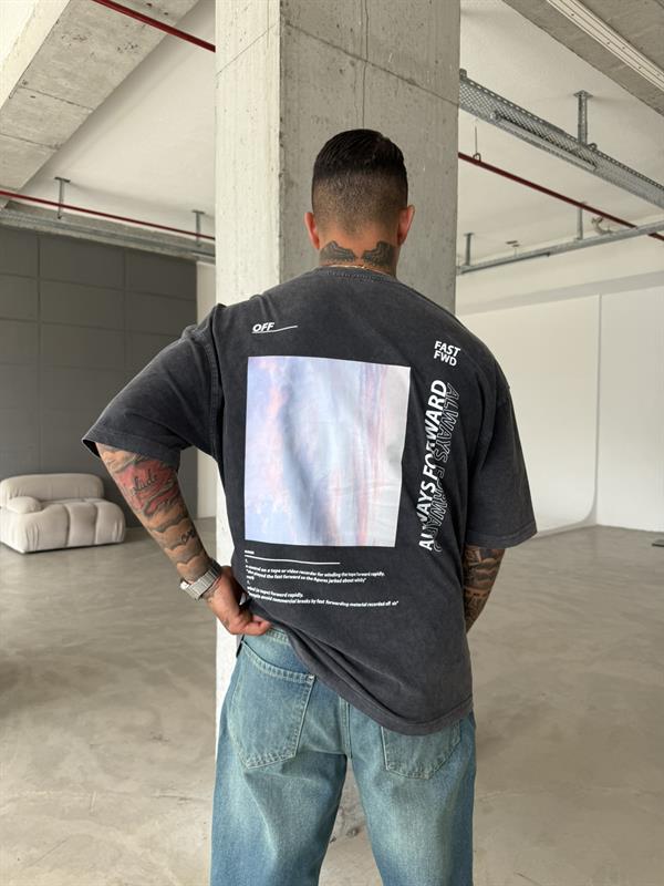 Yıkamalı Acid 1989 Oversize T-Shirt - Siyah