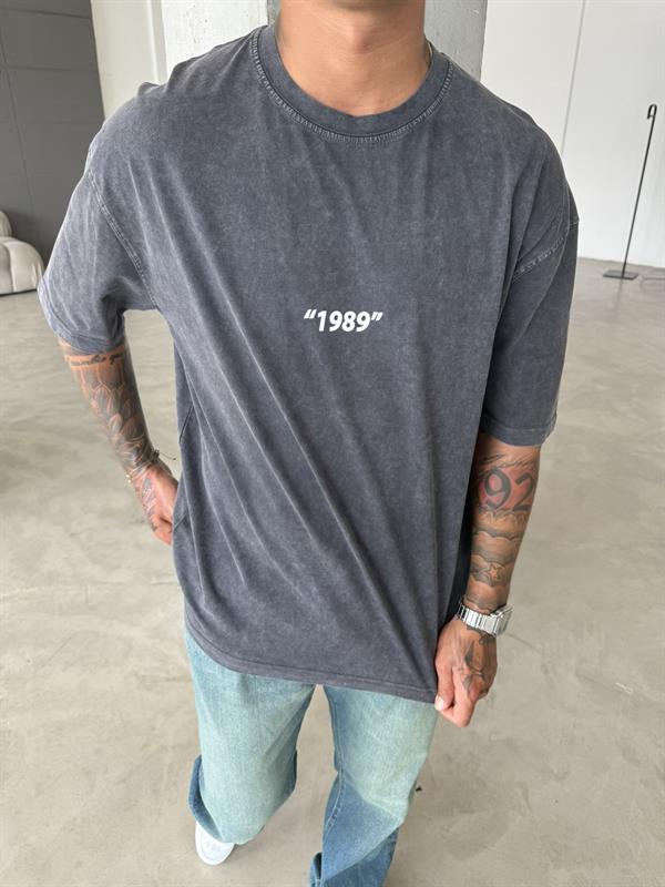 Yıkamalı Acid 1989 Oversize T-Shirt - Siyah