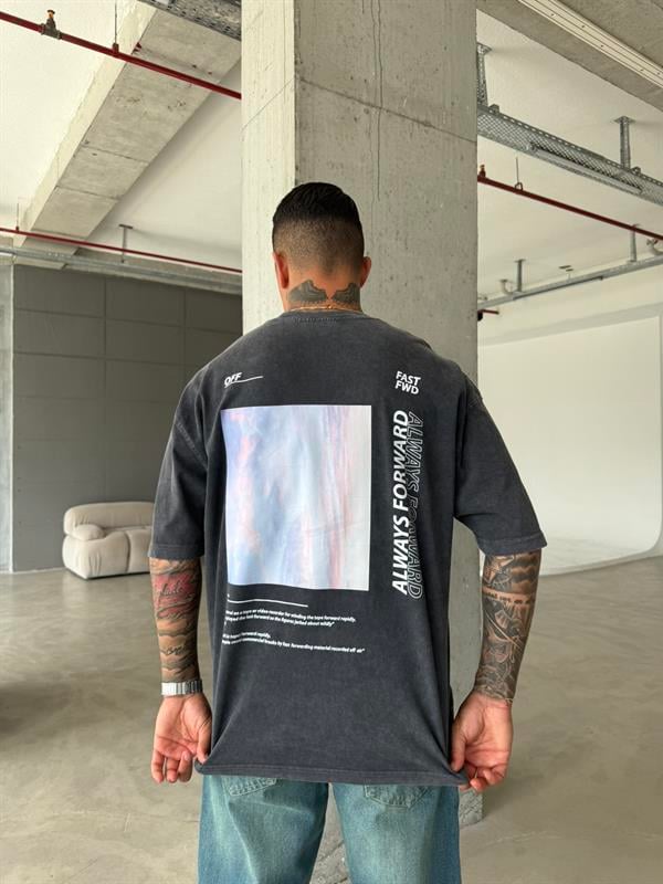 Yıkamalı Acid 1989 Oversize T-Shirt - Siyah