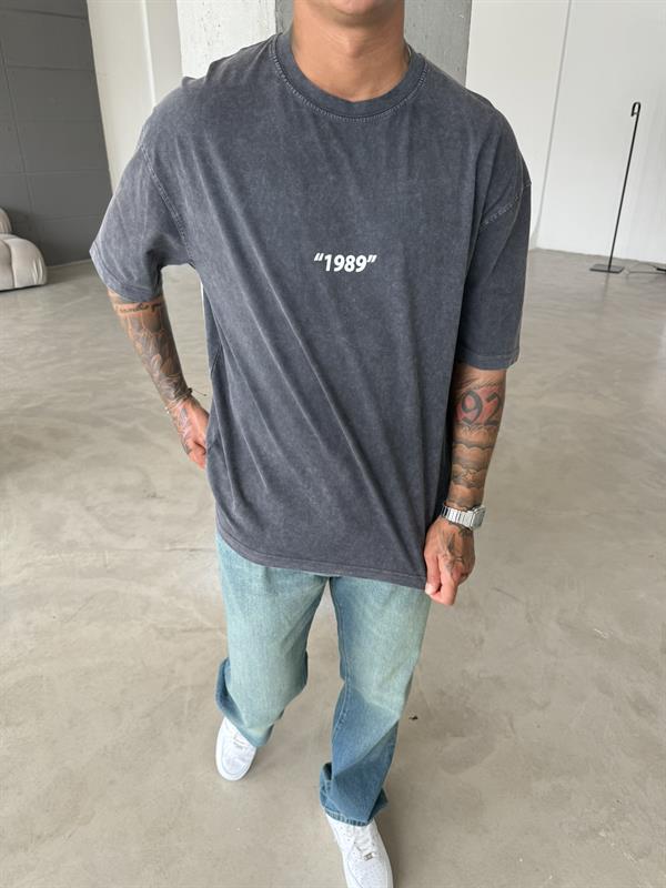 Yıkamalı Acid 1989 Oversize T-Shirt - Siyah